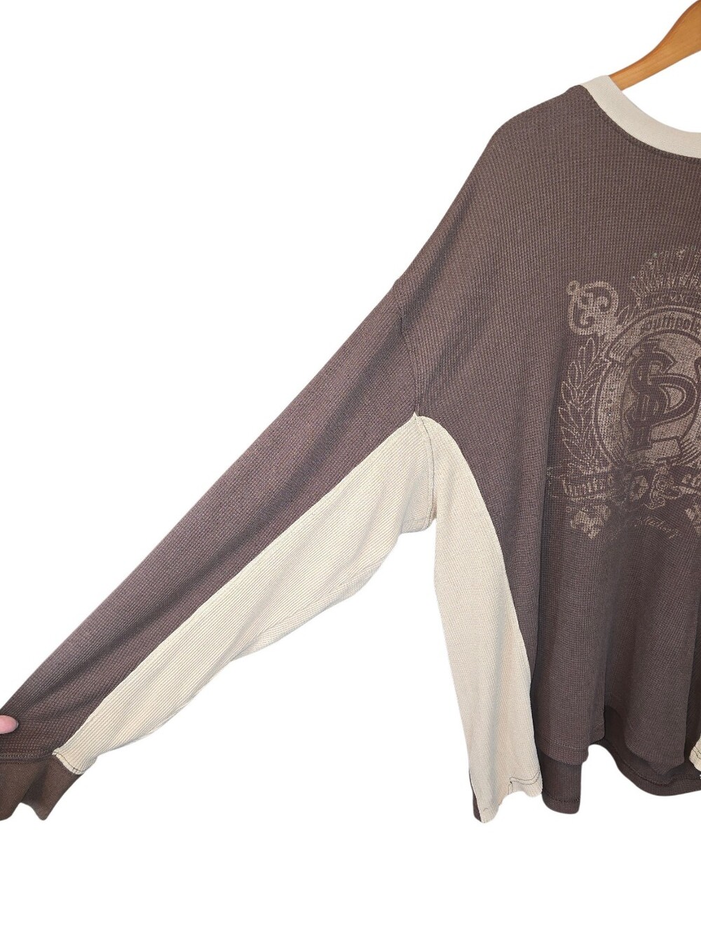 Y2K Southpole XL Brown Thermal Shirt Colorblock Graphic Sequin Streetwear - Picture 6 of 12